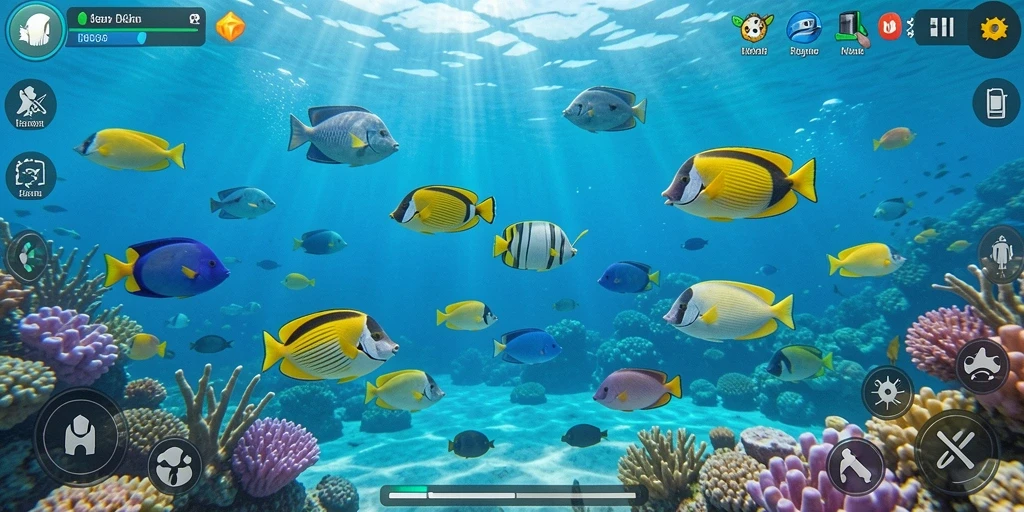 Gameplay menyenangkan dalam menembak ikan yang berwarna-warni.