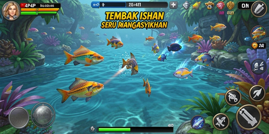 Tangkapan layar gameplay 4P4P menampilkan aksi seru Tembak Ikan.