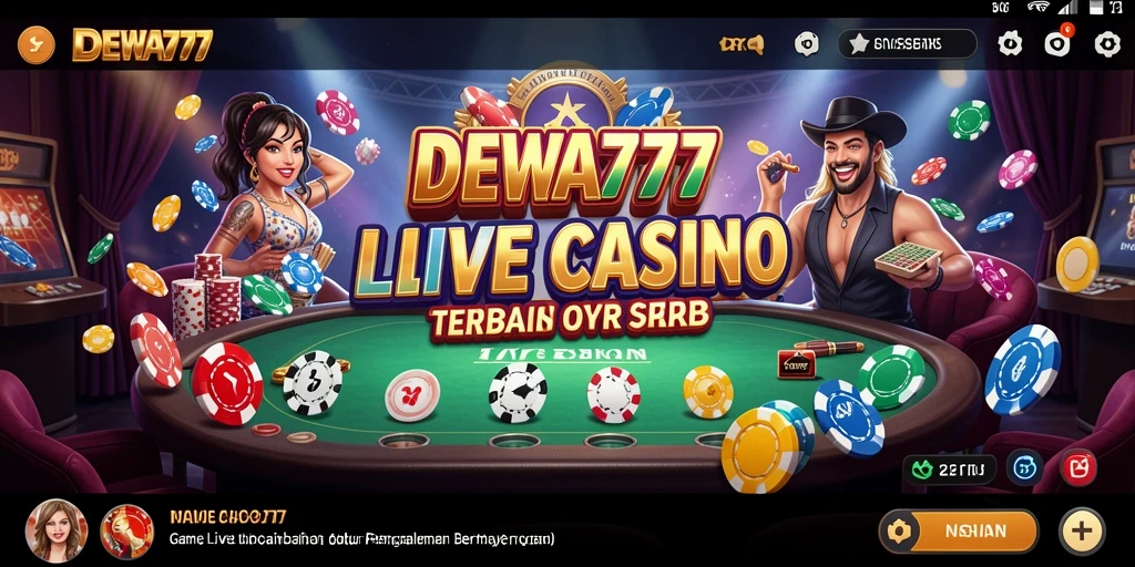Screenshot gameplay DEWA777 dengan dealer langsung dan suasana kasino yang nyata.